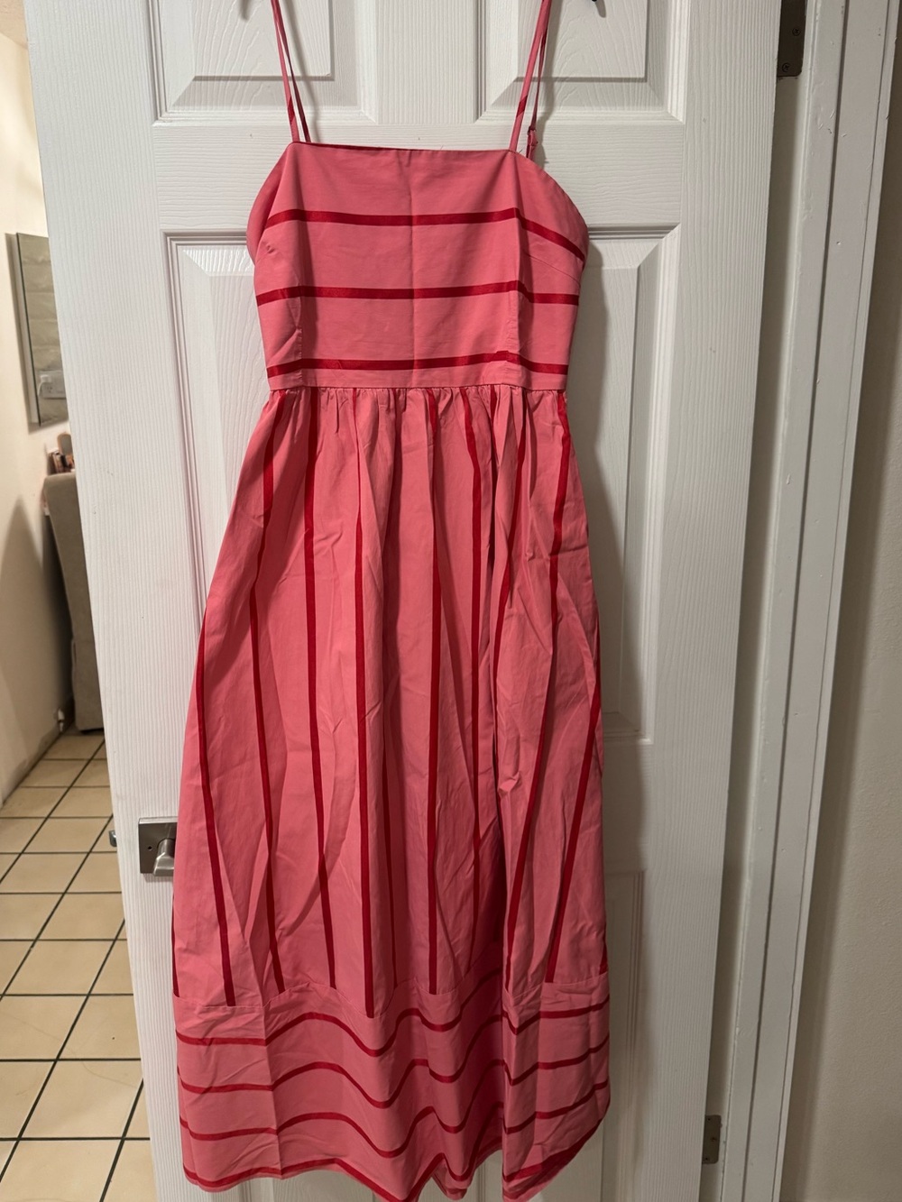 Pink Striped Spaghetti Strap Midi Dress